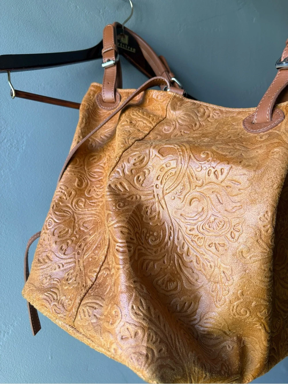 Isadora of Florence Large Tooled Italian Leather Tote Bag
